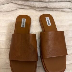 Steve Madden Brown Wide Strap Slide Sandals